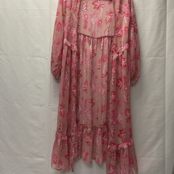 On Twelfth Other - on twelfth Pink Floral Print Multi Use Open Front, Tie String, Cover Up. Size S